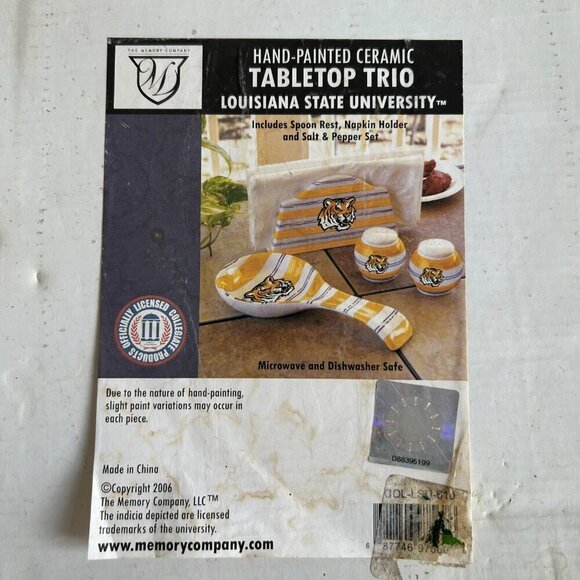 LSU Ceramic Tabletop Trio Y2K Geaux Tigers Tableware Tailgating Salt and Pepper - Picture 9 of 11